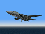 F-14B aus Falcon 4.0 SP4 in voller Montur mit Fahrwerk, Vorfl�geln, Spoilern, Landeklappen und Fanghaken kurz vor Tr�gerlandung.