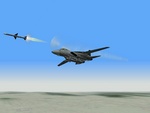 Screencap aus Falcon 4.0 SP4.1; F-14B Tomcat feuert eine AIM-7M ab. Man beachte den �berschallknall.
